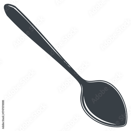 Isolated spoon illustration, dark silverware silverware, graphic vector design element