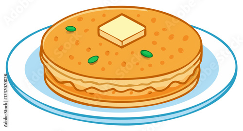 Delicious cartoon pancake stack with butter and green sprinkles breakfast food dessert