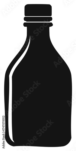 Black bottle silhouette with cap isolated on white background
