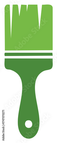Stylized green paintbrush flat vector icon for painting, home renovation, and decoration