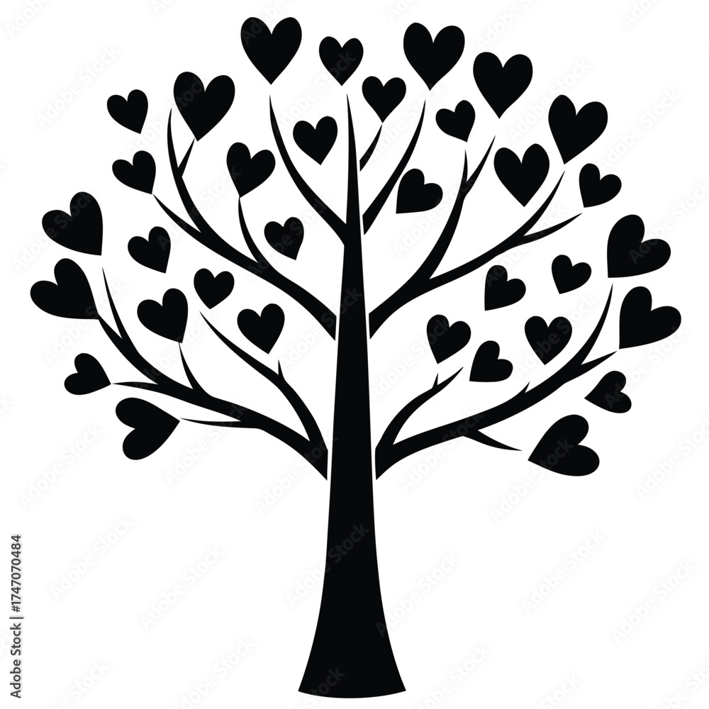 Fototapeta premium Black heart tree silhouette hearts branches