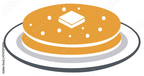 Stack of Fluffy Pancakes with Butter on Plate, Delicious Breakfast Food