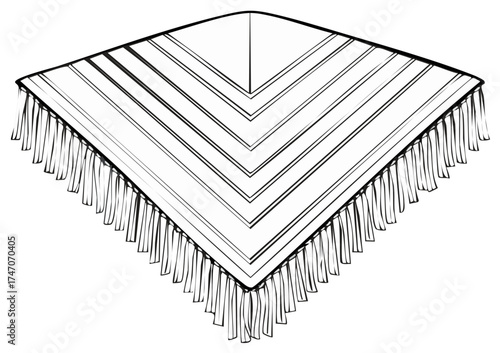 Striped Fringed Poncho Outline Vector Graphic Design Clothing