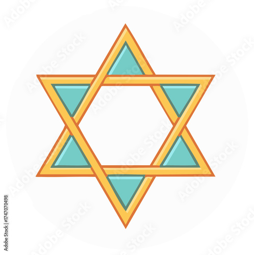 Stylized Jewish Star of David Icon in Gold and Teal: A Religious Symbol