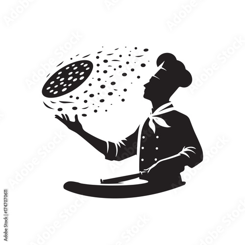 chef tossing pizza dough vector silhouette clip art logo design illustration