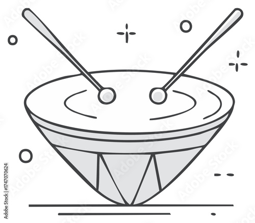 Hand Drawn Drum and Drumsticks with Sparkling Notes