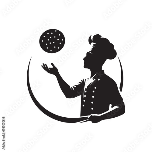chef tossing pizza dough vector silhouette clip art logo design illustration