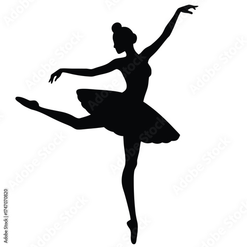 Black silhouette of ballerina in graceful pose dance