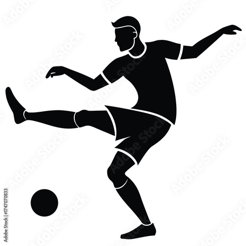 Black silhouette soccer player kicking ball football