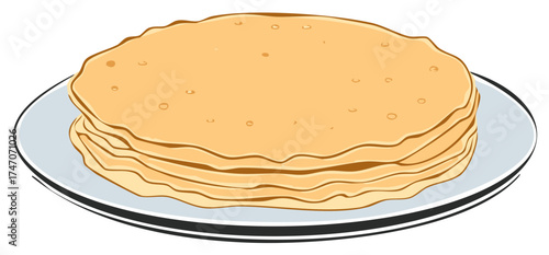 Stack of pancakes served on a plate, a popular breakfast food illustration.