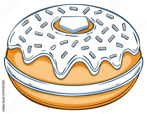 Sweet frosted donut with colorful sprinkles and a creamy filling detailed illustration
