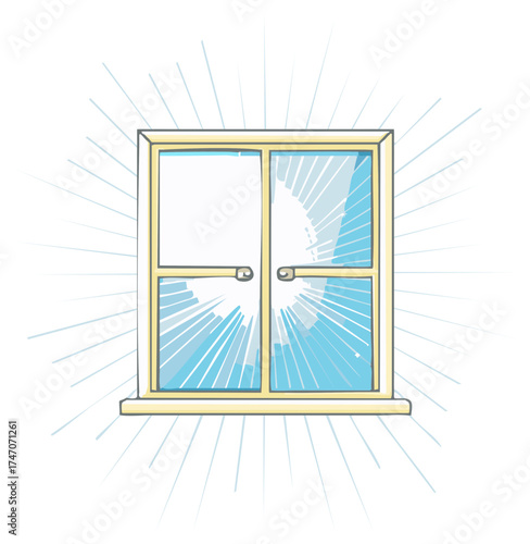 Sparkling clean window illustration with light shining and reflecting from the glass. Concept for new window installation.