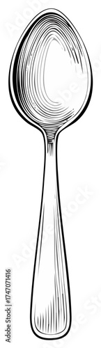 Line drawing of a spoon, black and white illustration, silverware