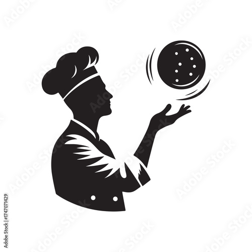 chef tossing pizza dough vector silhouette clip art logo design illustration