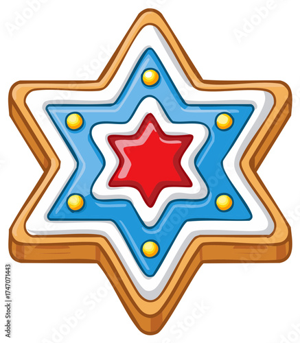 Decorated Star Cookie with Red, White and Blue Icing Festive Holiday Pastry