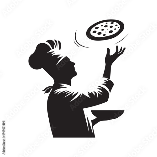 chef tossing pizza dough vector silhouette clip art logo design illustration
