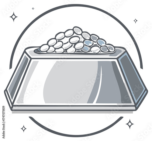 Cartoon style bowl with food for pets, illustration for animal care concept.