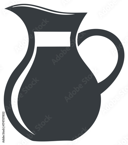 Elegant graphic design of a simple dark gray pitcher with a handle and liquid level indicator