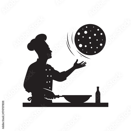 chef tossing pizza dough vector silhouette clip art logo design illustration