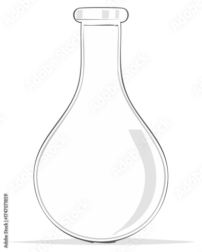 Empty Glass Bottle Illustration with Round Bottom and Narrow Neck Clear Vector