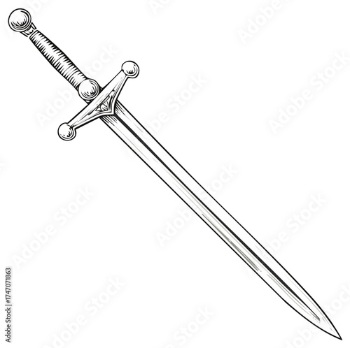 Ornate Medieval Longsword with Detailed Handle and Crossguard Artistic Rendering