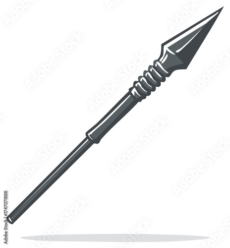 Sharp Metallic Spearhead with Textured Shaft Design Illustration