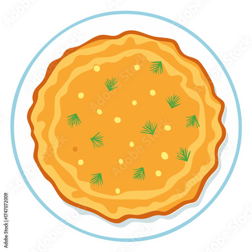 Savory pancake illustration featuring herbs and butter served on a round plate