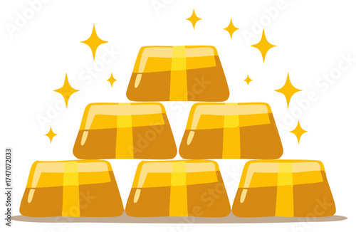 Stack of Golden Bars with Sparkling Stars Illustration