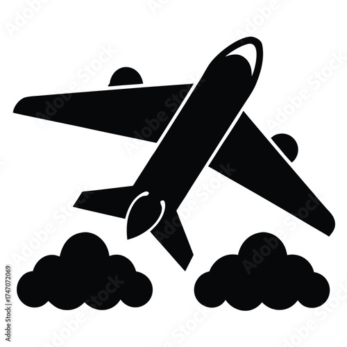Jet airplane soaring through clouds aircraft flying