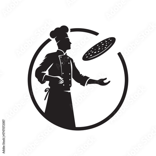 chef tossing pizza dough vector silhouette clip art logo design illustration