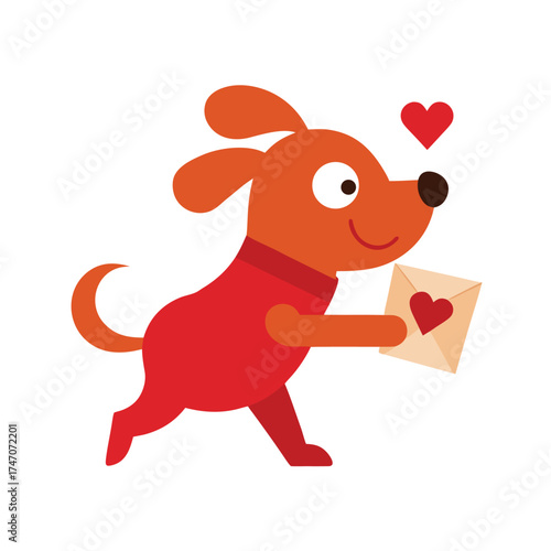 Orange dog delivering love letter heart envelope