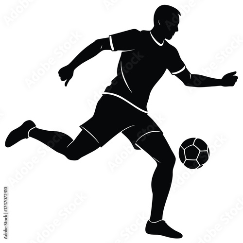 Soccer player kicking ball silhouette vector