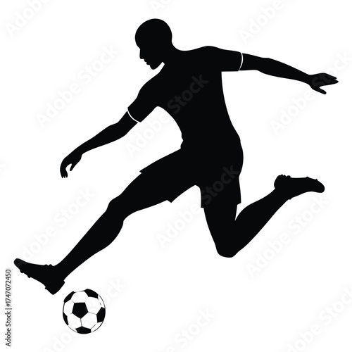 Soccer player kicking ball silhouette vector