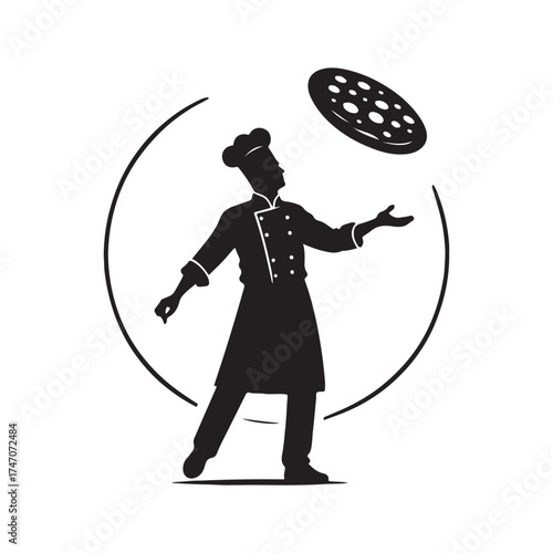 chef tossing pizza dough vector silhouette clip art logo design illustration