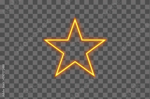 Fiery glowing five point star shape with bright golden neon light effect isolated transparent background PNG