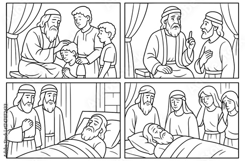 Biblical story of jacob blessing joseph's sons in sequential art for spiritual education