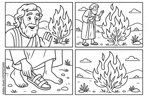 Moses encountering the burning bush: simple composition for educational storytelling