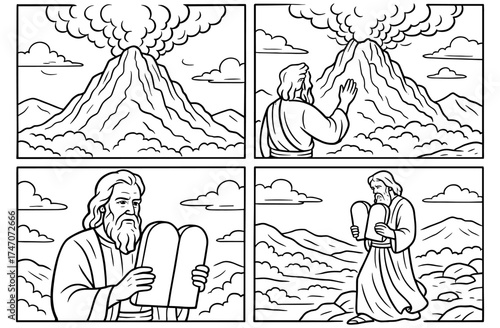 Mount sinai and the ten commandments scene featuring prophet and tablets for religious storytelling and education