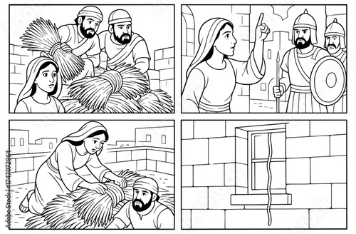Rahab's courageous refuge in biblical story comics for children education