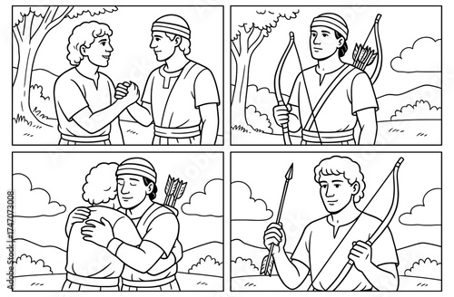Friendship of david and jonathan in biblical scene for faith-themed design or education