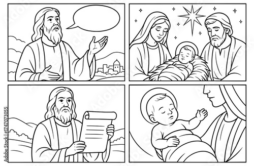 Messianic prophecy scenes in panels for religious holiday designs