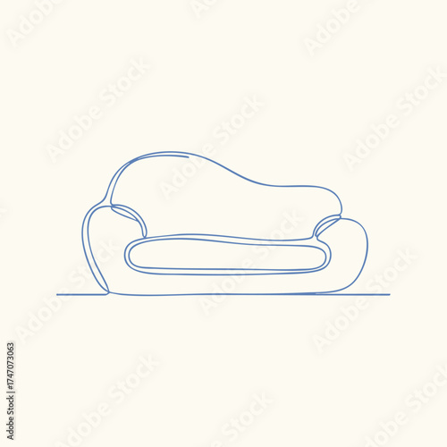 Minimalist Line Drawing of a Curved Sofa with Elegant Armrests and Cushions on a Light