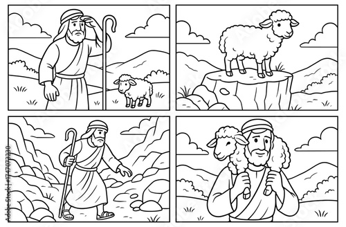 Lost sheep comic narrative for children's storybook or educational material