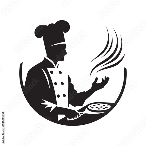 chef tossing pizza dough vector silhouette clip art logo design illustration