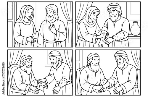 Biblical story of jacob's deception in simple comic strip for educational and religious design