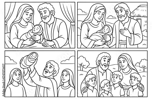 Biblical story of jacob's sons in comic panels for educational and religious use