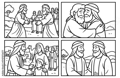 Reconciliation of jacob and esau biblical scene for educational and religious content