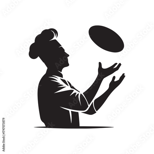 chef tossing pizza dough vector silhouette clip art logo design illustration