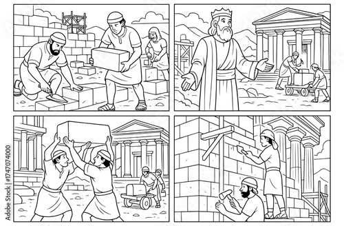 Construction of zerubbabel's temple - historical scene depicting ancient building process for educational use