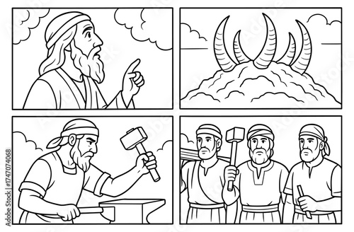 Biblical visions and scenes in comic panels for storytelling and religious themes